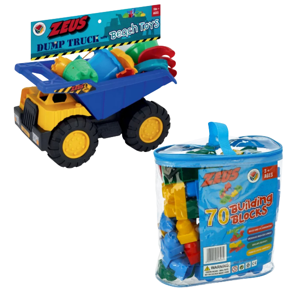 Beach &amp; Build Combo Gift Set - Dump Truck with Beach Toys + Building Blocks