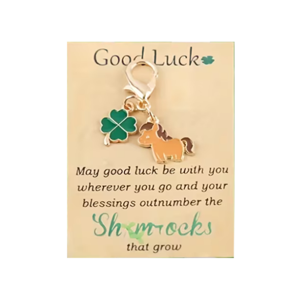 Lucky Four-Leaf Clovers &amp; Horse Key Charm