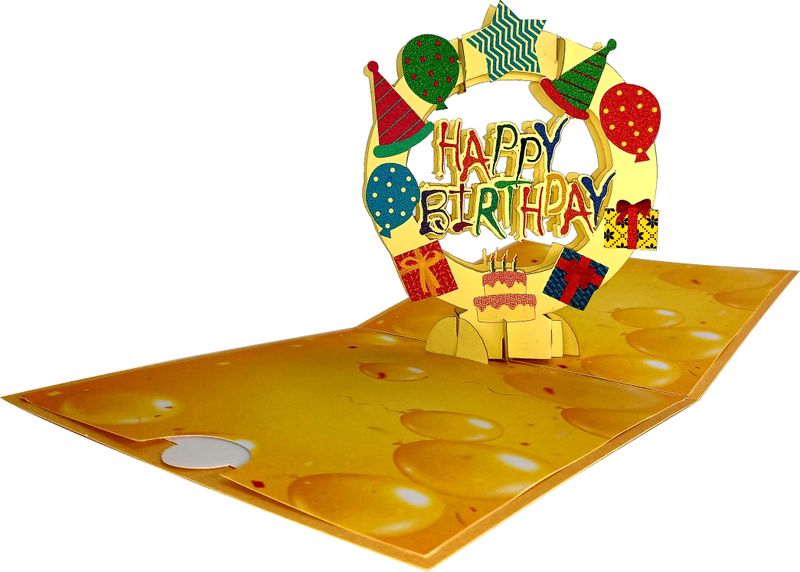 3D Pop-Up Greetings Card - Circular Happy Birthday - Metallic Cardstock