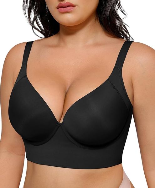 Sandycare Back Smoothing Seamless Push-Up Bra for Women V-Neckline Plus Siz