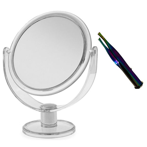 Rotatable Standing Mirror Double Sided &amp; LED Light Up Tweezer Set
