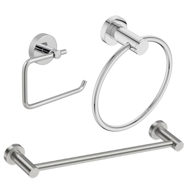 3 Piece Chrome Towel Bar Ring &amp; Roll Holder Bathroom Accessory Set