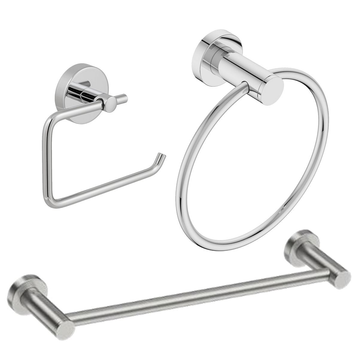 3 Piece Chrome Towel Bar Ring & Roll Holder Bathroom Accessory Set