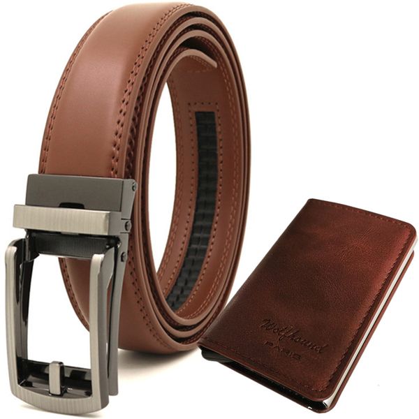Leather Belts For Men - Ratchet Pin Buckle + Pop Up Card Holders For Men