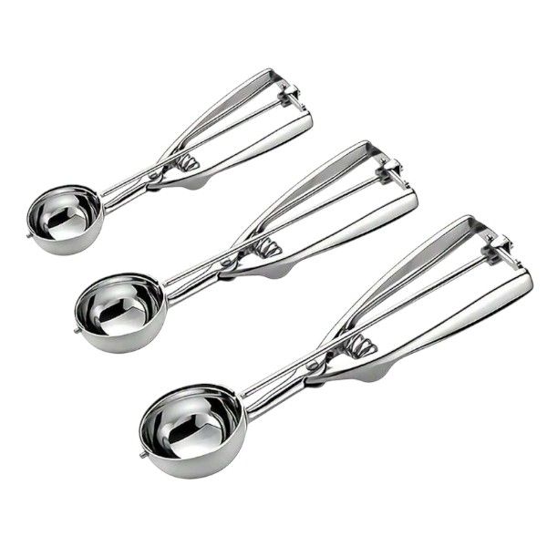 3 Piece Stainless Steel Ice Cream Scoop Set - Silver
