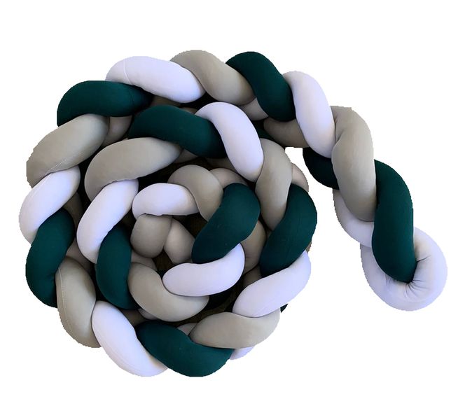 Braided Cot Bumper - Teal, White and Grey-3m