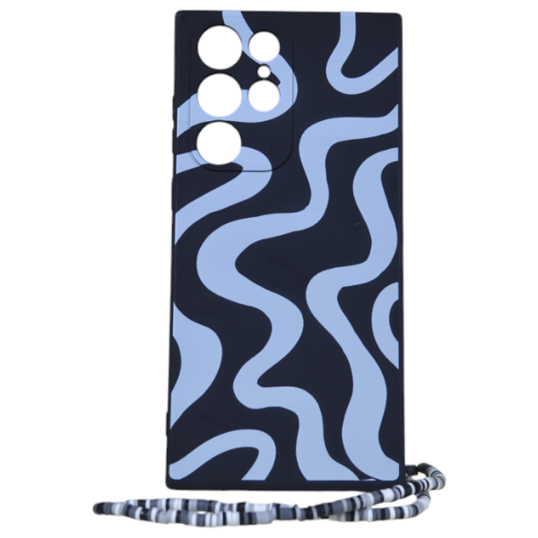 Abstract Wavy Design Phone Case Compatible with Samsung Galaxy S22 Ultra - Black/White