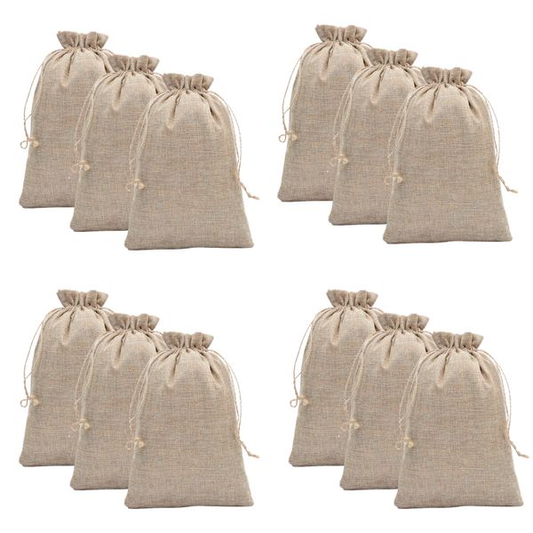Decor Party Linen Gift Burlap Bags With Drawstring Set of 12