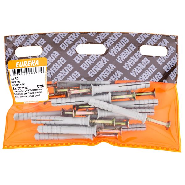 EUREKA Nail-In Anchor Nylon Countersunk 8 x 60mm Q:20 6V30