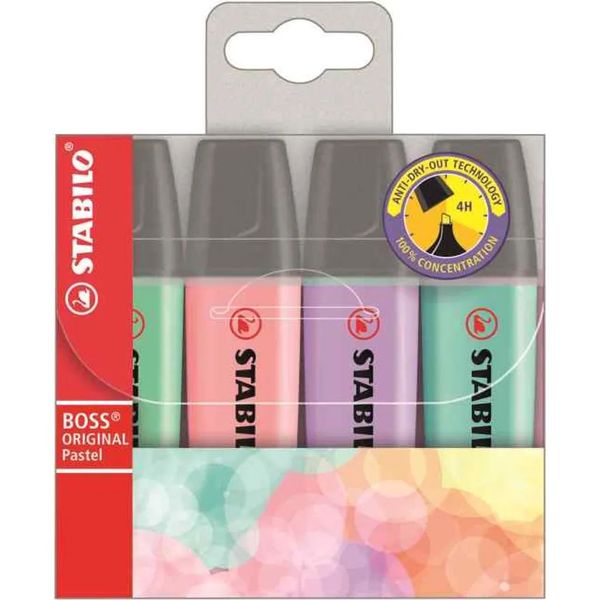 Stabilo Boss Highlighter Set of 4 Assorted Pastel Colours