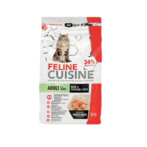 Feline Cuisine- Adult Chicken &amp; Rice Flavour Dry Food 2kg x 2 Pack