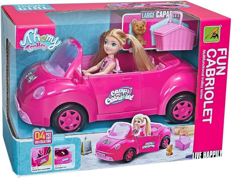 Funny Cabriolet Mini Girl Doll with Convertible, Pet Dog and Dog House
