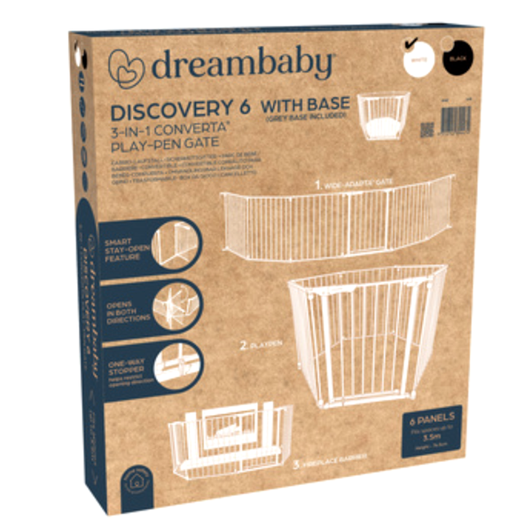 Dreambaby Discovery White 6 Panel Playpen - Fitted Base Sheet Included