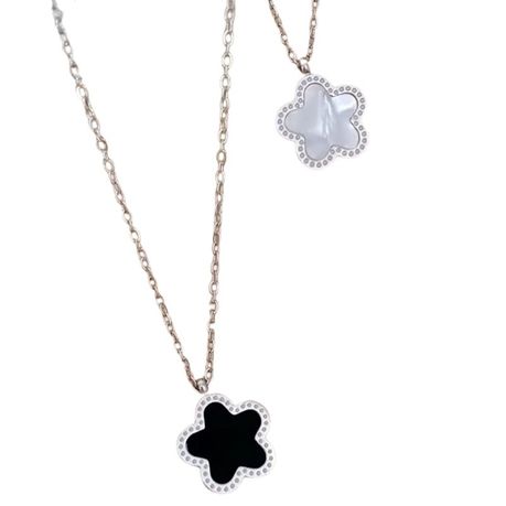 Women Silver Black Flower Pendant Necklace - 316L Stainless Steel Image