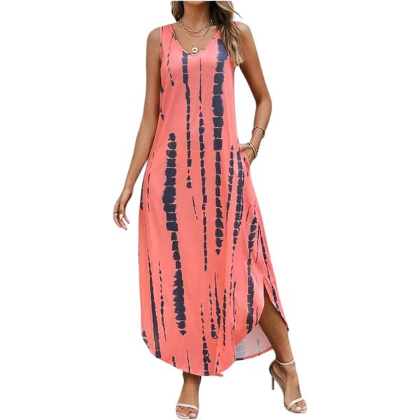 Tie Dye Pocketed Long Dress Orange