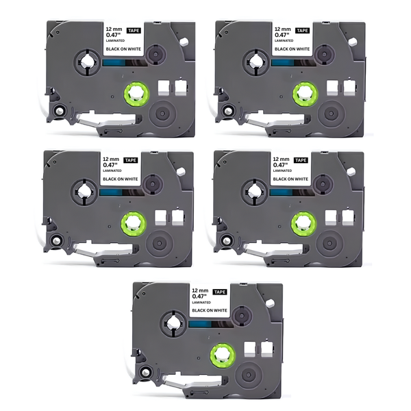 12mm Label Tape Cassette Compatible with Brother Label Printers (5-Pack)