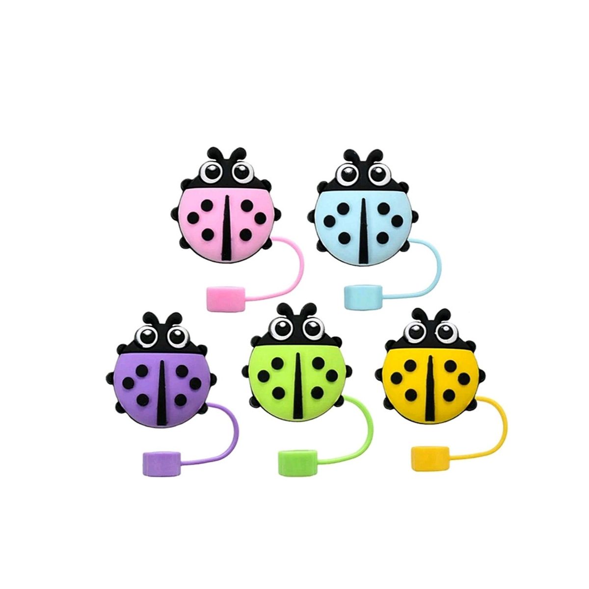 5 pc ladybug reusable silicone straw covers 10mm reusable straw