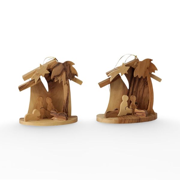 2 Holy Land Olive Wood Nativity - Handmade Bethlehem Tree Decoration
