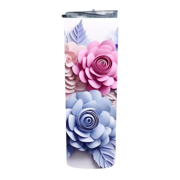 Pink Blue Flowers 2 20 Oz Straight Skinny Tumbler 036