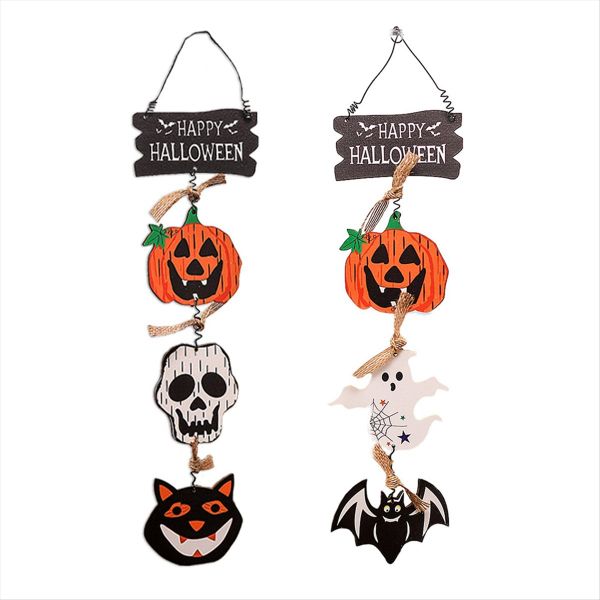 Halloween Front Door Hanging Pumpkin Witch Ghost Flags Sign