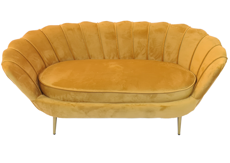 Tulip Velvet Double Seater Couch - Mustard