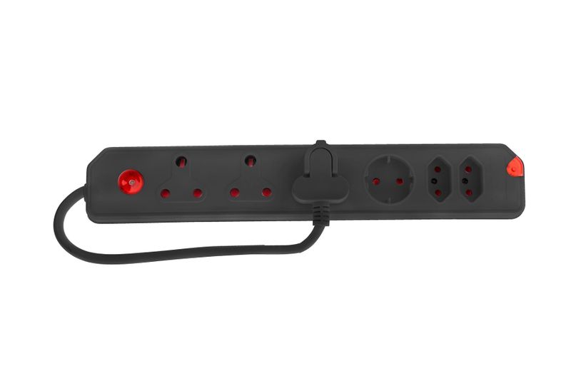 Electricmate 6 Way Multi Plug Over Load - Black