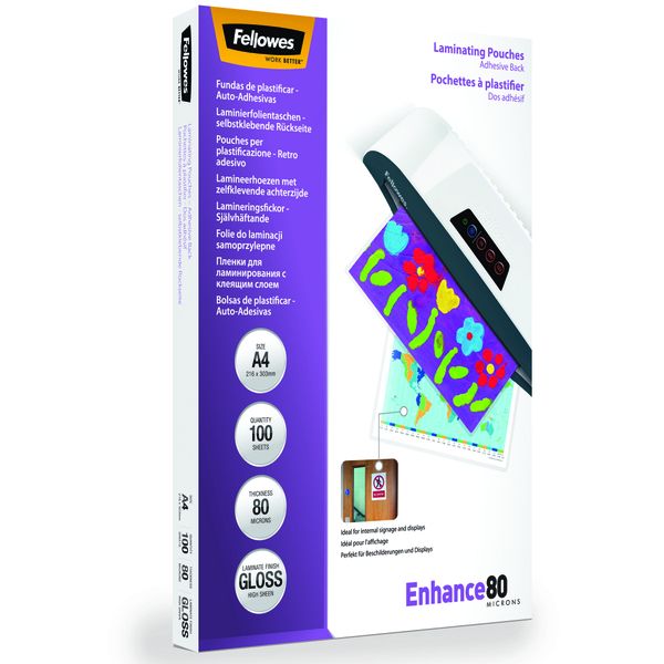 Fellowes Enhance80 Gloss Laminating Pouches A4, 160 Micron (80+80) 100 Pack