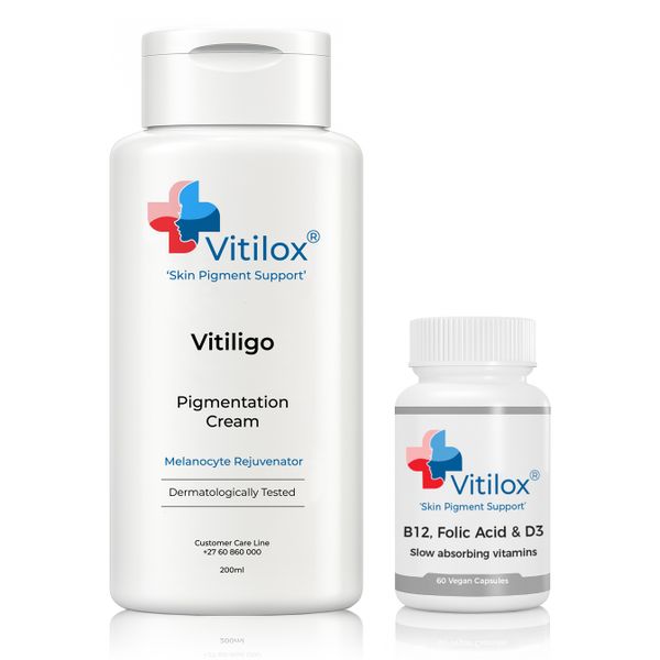 Vitiligo Vitilox Pigmentation Cream &amp; Vitilox Vitamins B12, Folic Acid &amp; D3