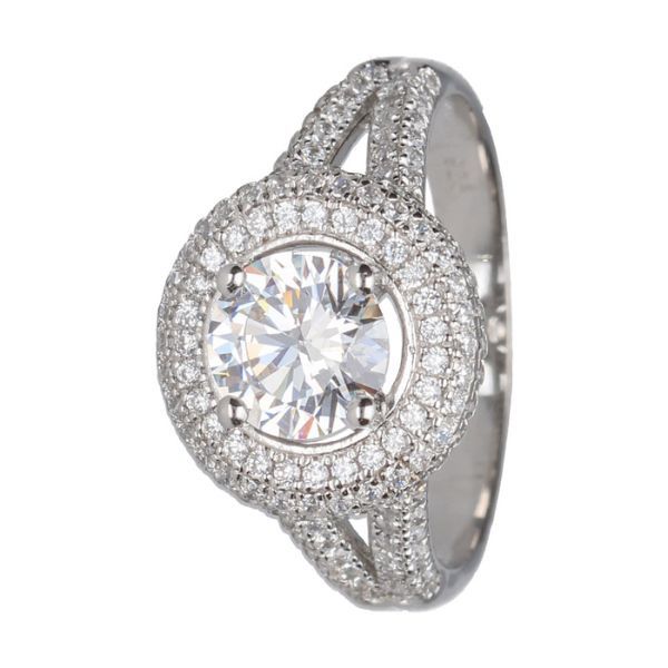 925 Sterling Silver - Halo Round Cut Cubic Zirconia Ring - Size P