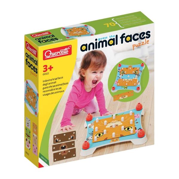 Quercetti - Guess the Animal Faces Puzzle - Memory Game for Toddlers