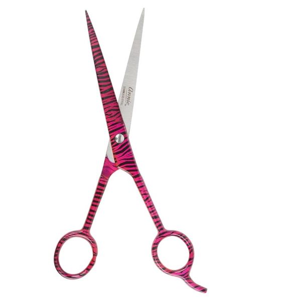 Annie - 7.5" Stainless Steel Straight Hair Shears - Pink Zebra Pattern x 2