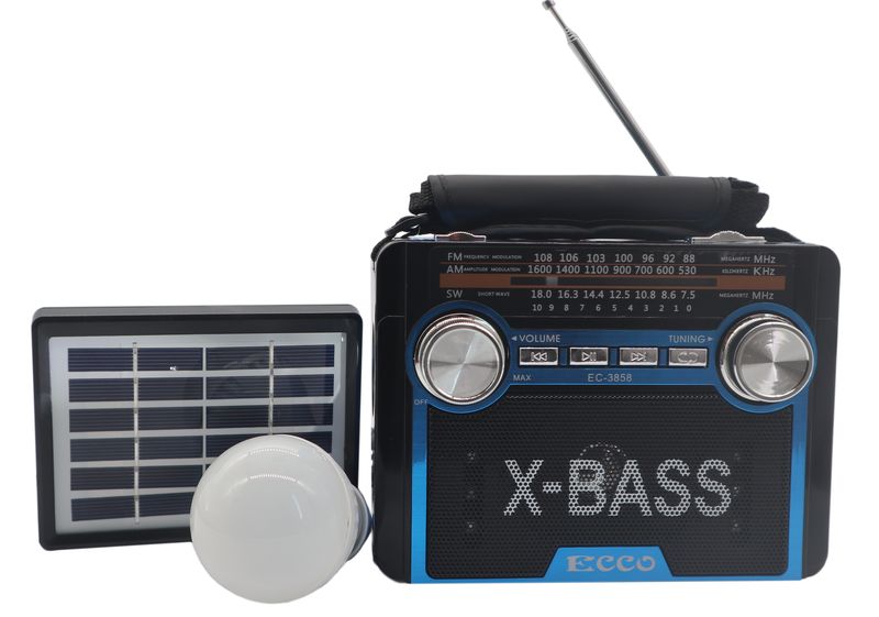 Ecco EC-3858 Solar Powered MP3/FM/AM/USB Portable Radio/Torch &amp; Strap - Red