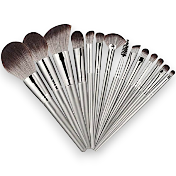 14Piece - Makeup Brush Set - Silver Grey