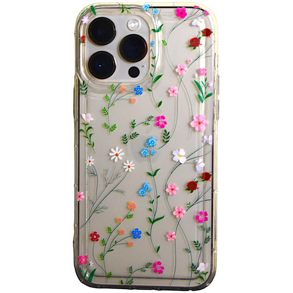 Clear - Phone Case with Bubble Edge &amp; Floral Print - Iphone 15 Pro