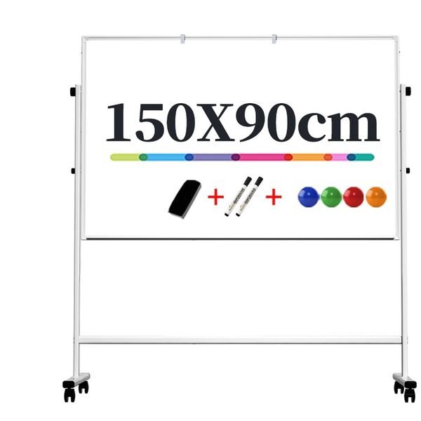 Deli Mobile Whiteboard 900x1500mm Double side, 2 Markers 4 Magnets &amp; Eraser