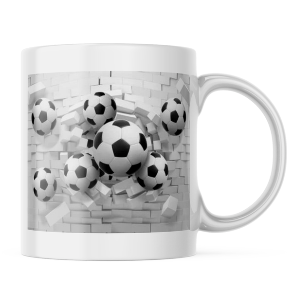 Ceramic 3D Soccer Balls Mug - White - 11 OZ