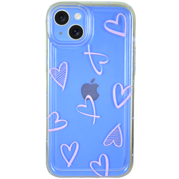 Clear - Phone Case with Pink Hearts &amp; Bubble Edge - Iphone 14 Plus
