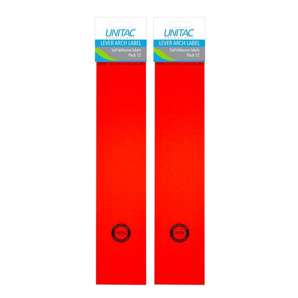 Unitac Lever Arch File Spine Labels Neon Red - 2 Packs of 12