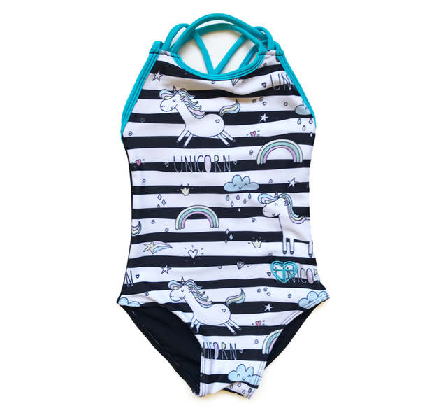 Strut Active 'Unicorn Stripe' &amp; Sky Blue One Piece Swimwear