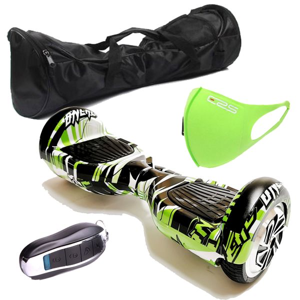 Self Balance Scooter 6.5" Hoverboard-LED-Bluetooth-Remote-Bag-Green Graffiti