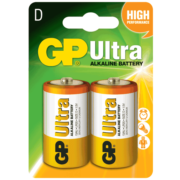 GP Ultra Alkaline D-Size Box of 10 Cards - 2 Batteries Per Card