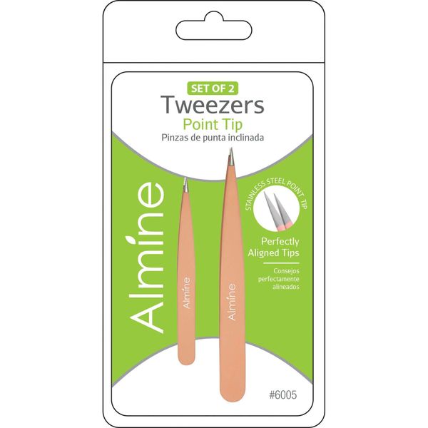 ANN06005 - Almine - Point Tip Tweezers With Rubber Coating 2 Piece - 4 Pack