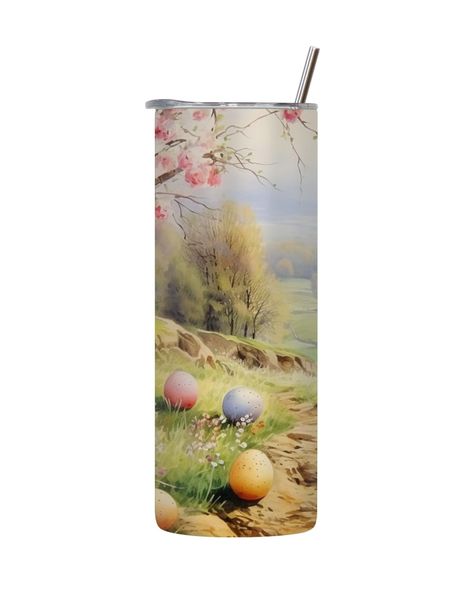 Egg 20 Oz Tumbler with Lid and Straw with Easter Graphic Design Present 091