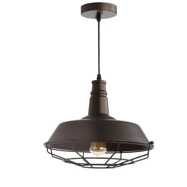 DrLight Black Industrial Large Pendant Light with Metal Cage