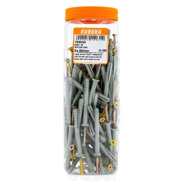 EUREKA Nail-In Anchor Nylon Countersunk 6 x 60mm Q:100 T6B040