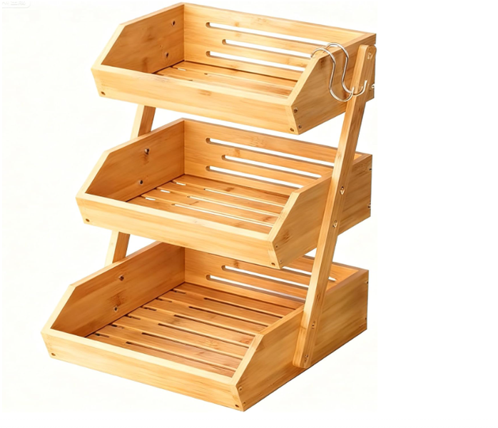 Bamboo Fruit Basket 3-Tier - Premium Produce Basket for Kitchen w/ 2