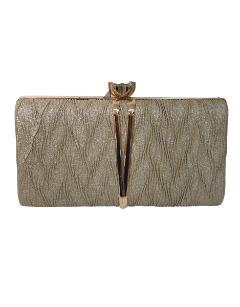 Gold Evening Clutch Bag with Gold Fromt Pattern