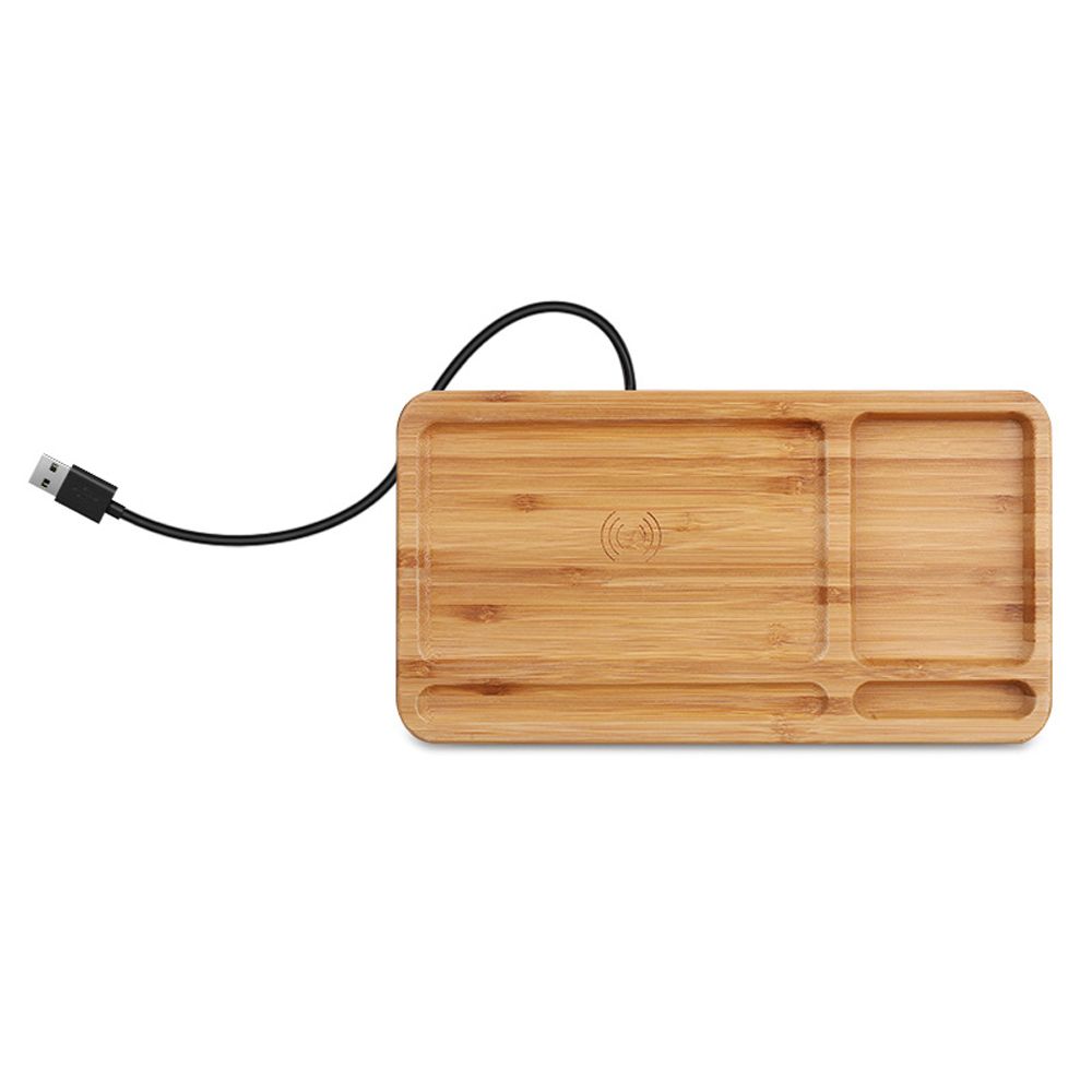 Bamboo Wood Wireless Charging Pad Desktop Organizer Wireless Charger