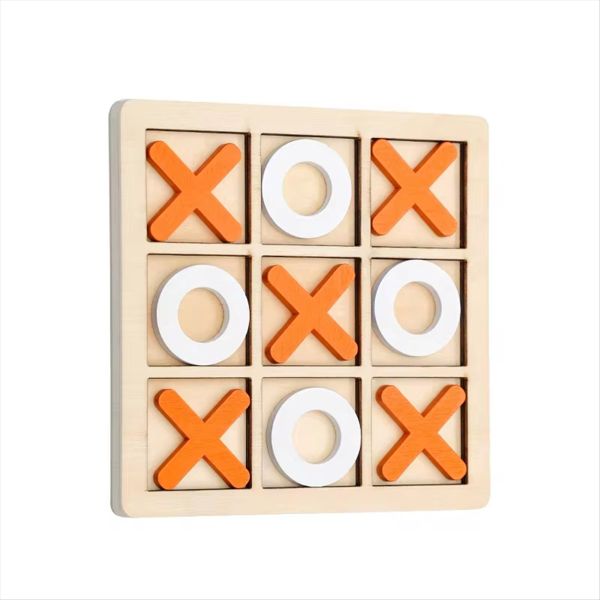 Wooden Board Tic-Tac Toe Game Xo Table Game Toy Orange + White