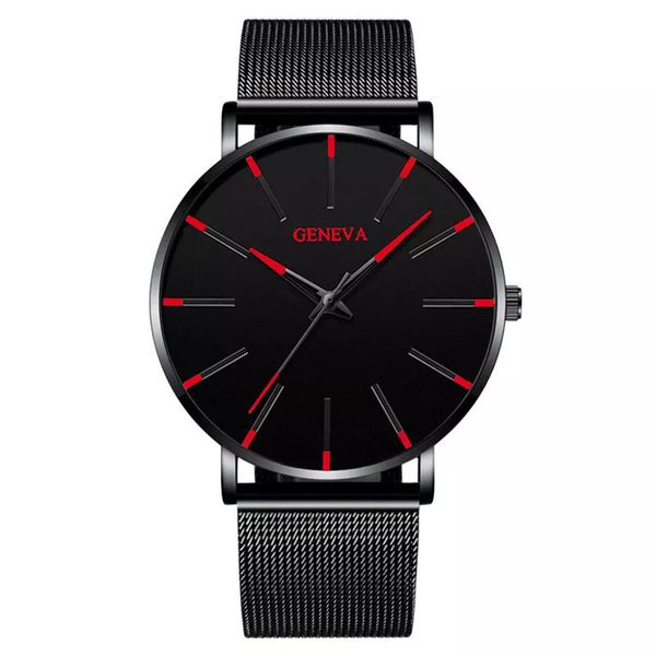 Geneva Men Black, Red Analogue Classic Mesh Steel Quartz Watch for Men